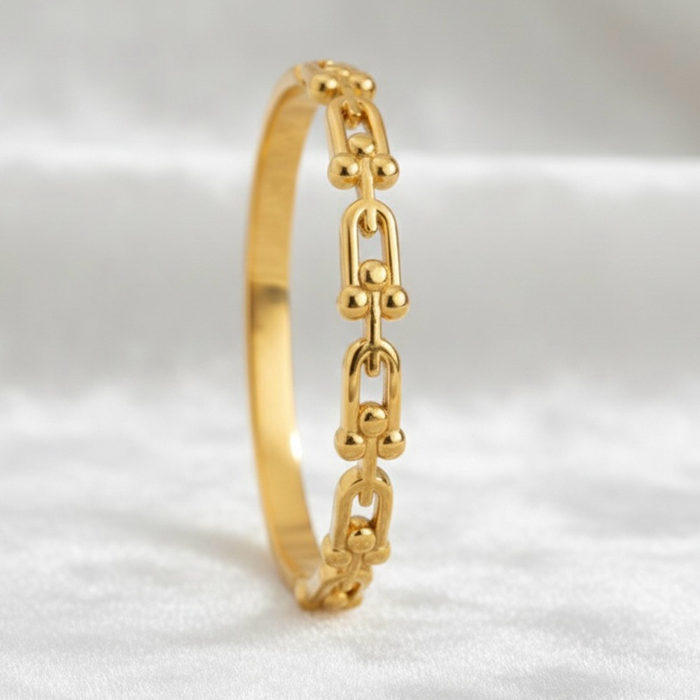 18K Gold Plated Stainless Steel U-Link Bangle Bracelet - Picture 3 of 9